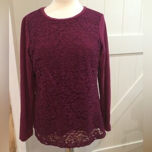 Laura Scott, Large long sleeve scoop neck plum top
